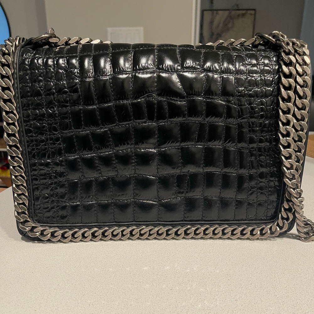 Zara Black Leather Croc City Chain Bag